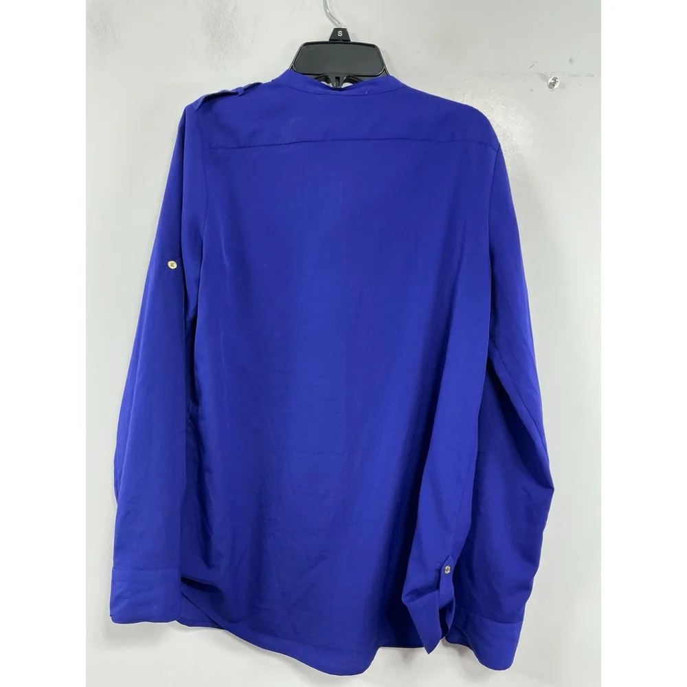 Womans Calvin Klein Button Down Blouse XS Blue Adjustable Sleeves Zip Accent - Picture 2 of 8